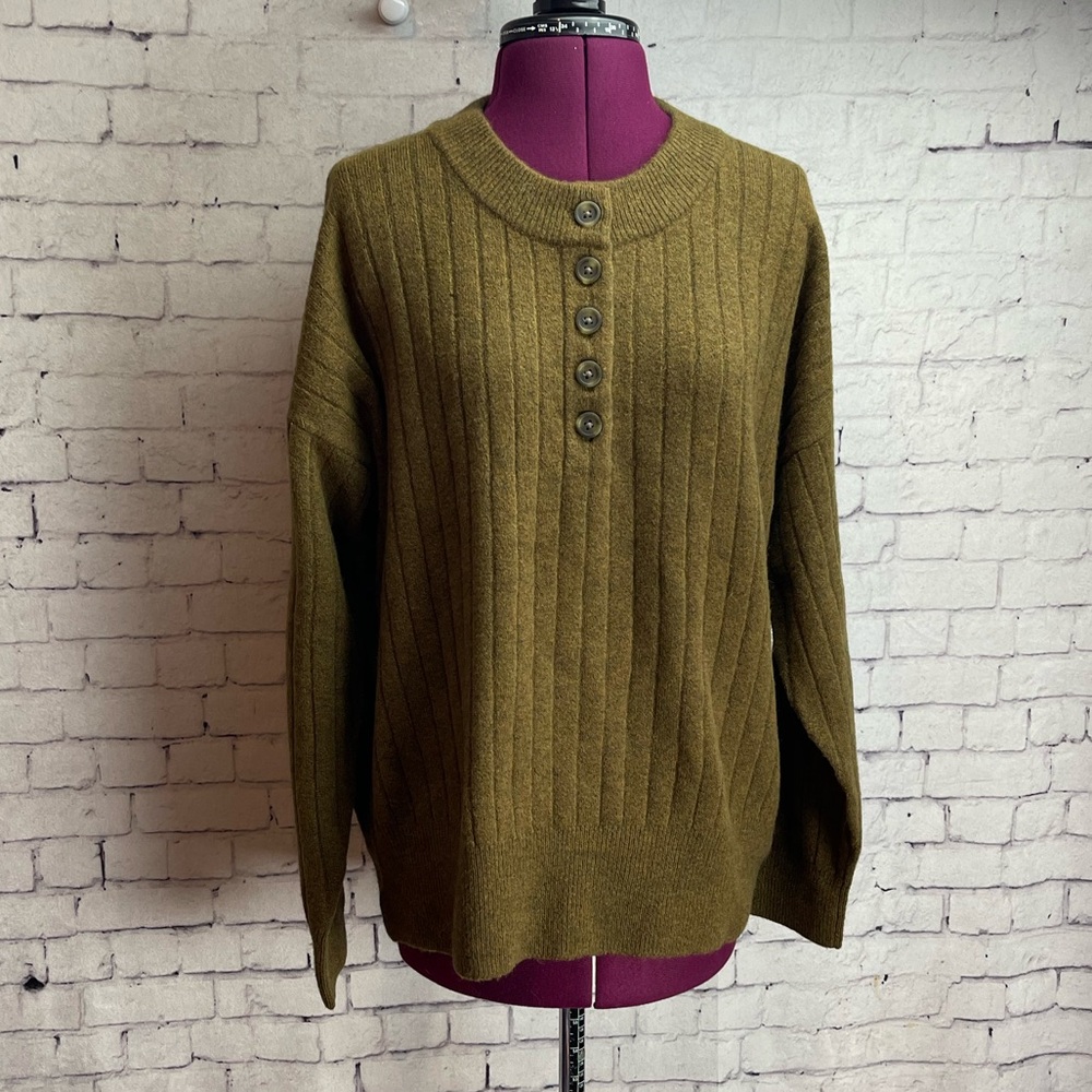 Madewell  Bowden Henley Sweater Womens Large Merino Wool Alpaca Blend Green